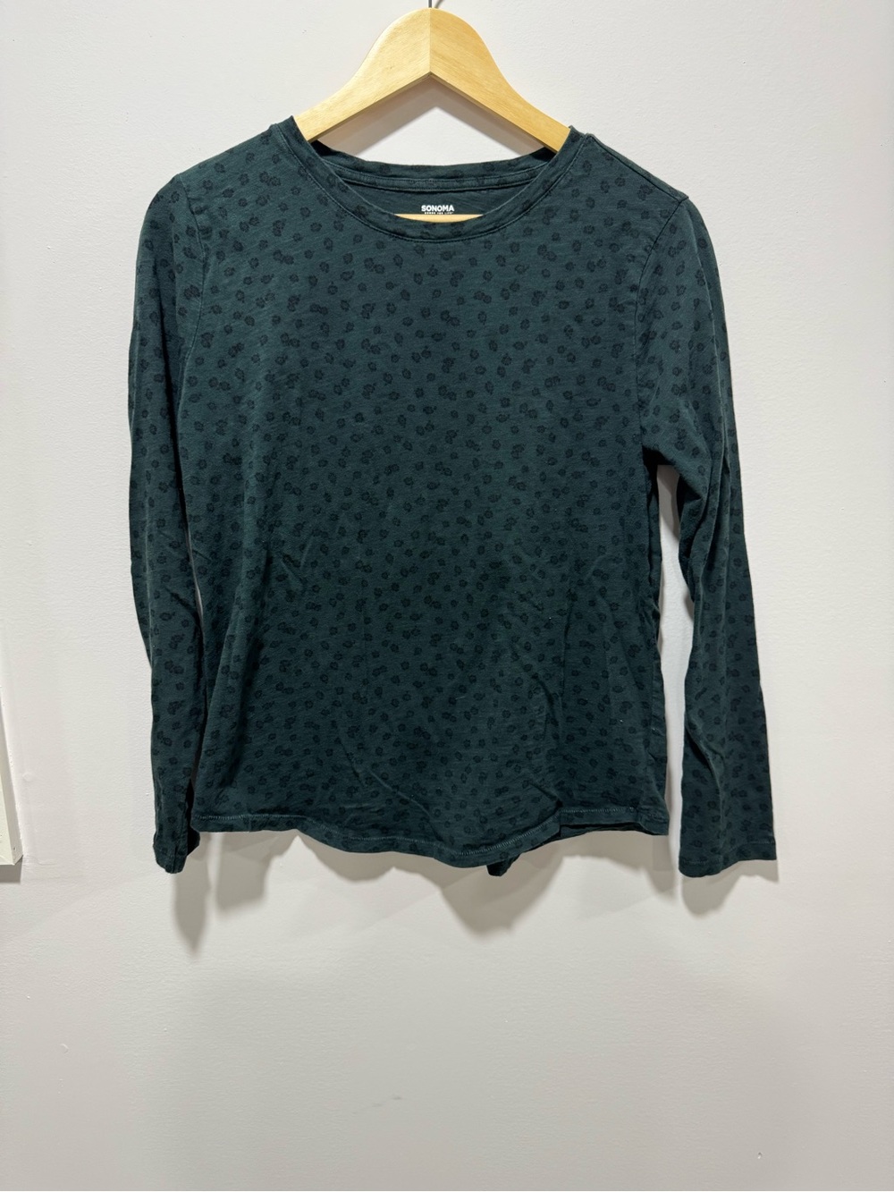 Sonoma Dark Green Floral Long Sleeve Tee 100% Cotton Everyday Tee Size M